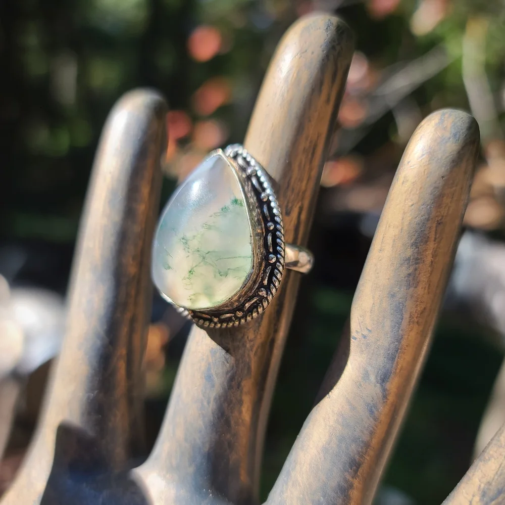 46k moss agate sterling ring sz7 - Picture 9 of 9